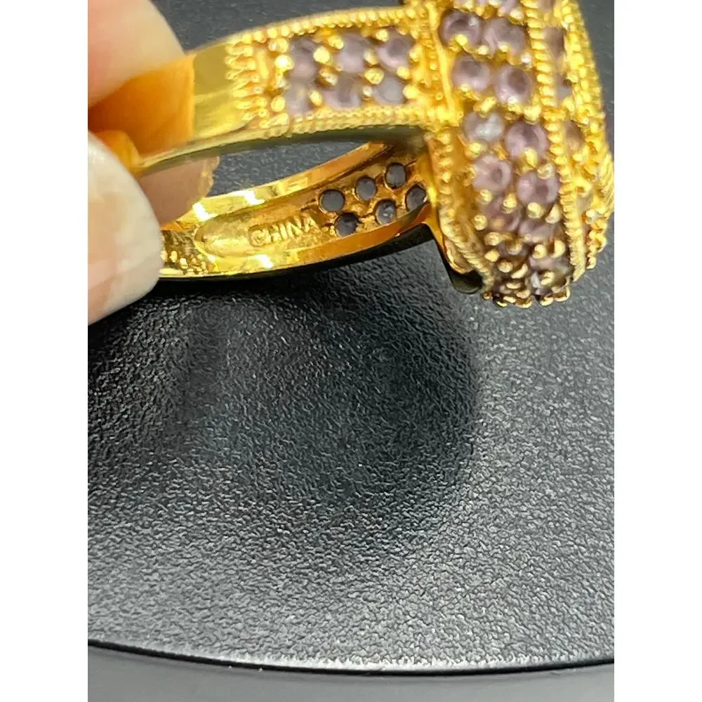 UTC Gold Plated Vermeil Sterling‎ Silver Cushion Cut Amethyst Cocktail Ring Sz 8